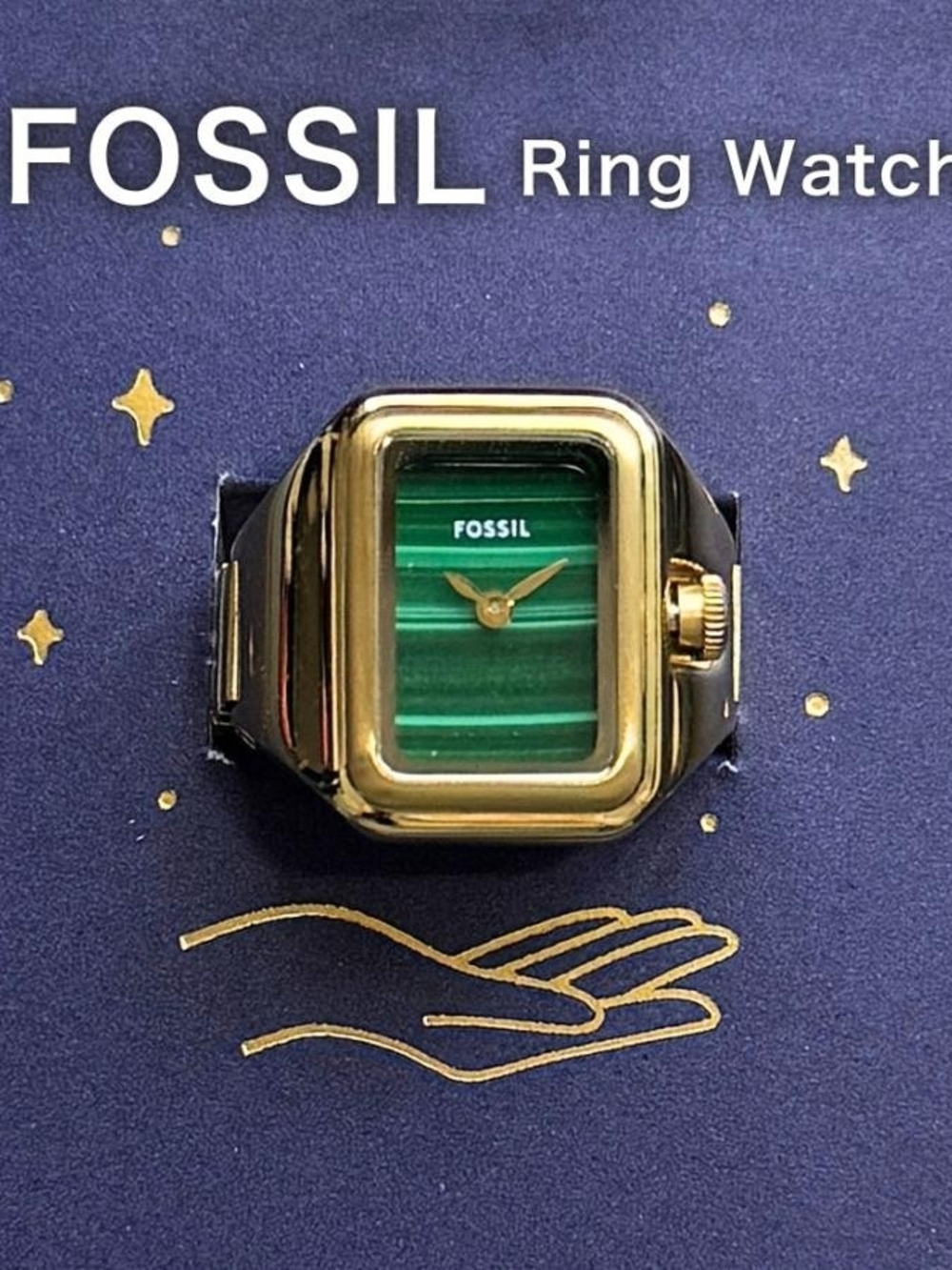 Fossil Gold Ring Watch with Green Striped Dial Original Brand New